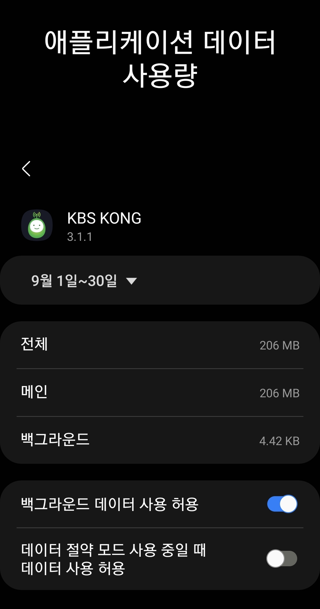 애플리케이션 데이터 사용량