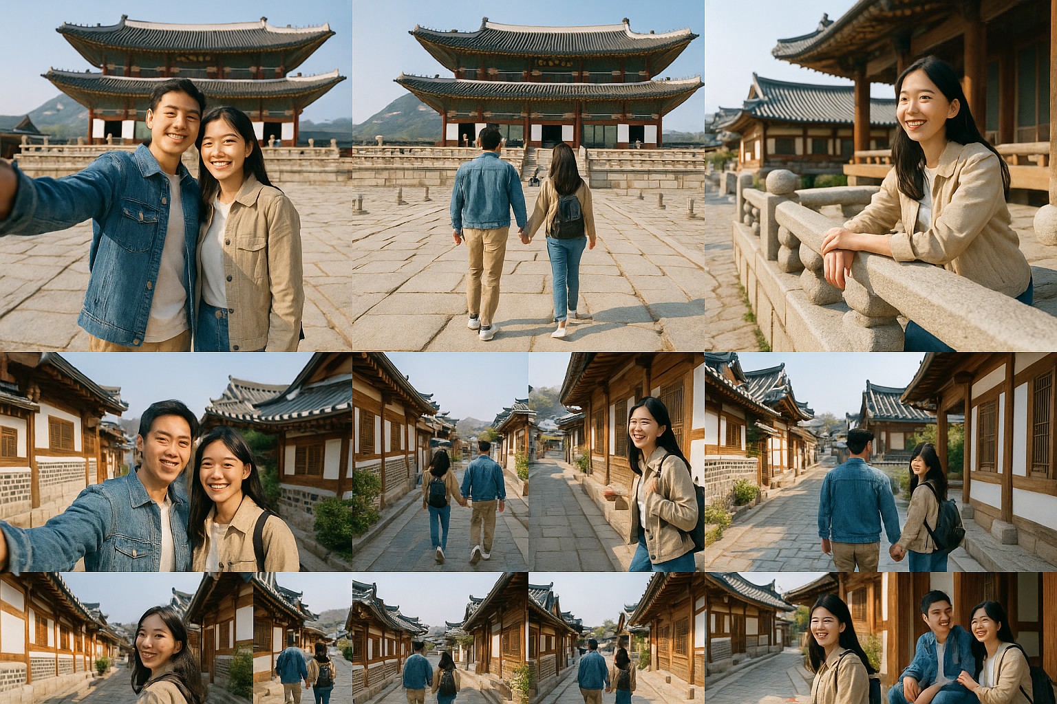 한국 서울 경복궁과 전주한옥마을 여행하는 사진