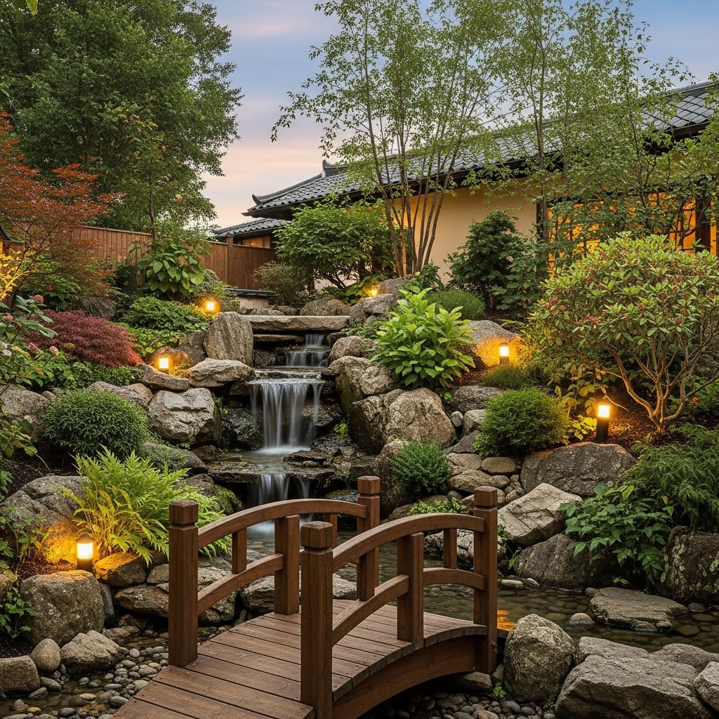 나무. 시냇물. 오래된 온천의 깨끗한 전경