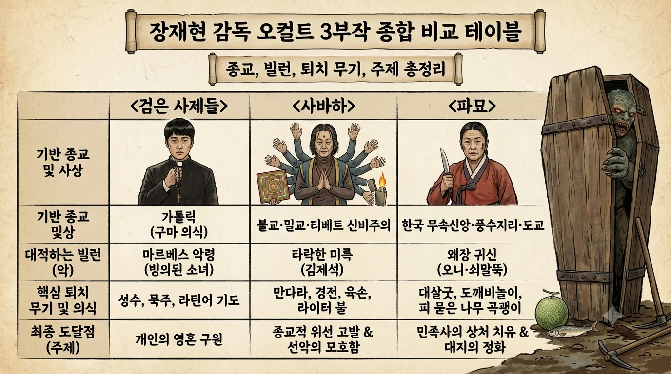 검은 사제들 가톨릭 대 사바하 불교 밀교 대 파묘 무속신앙 비교표