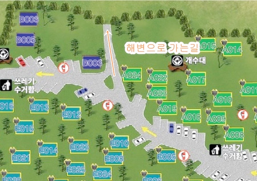 해변으로 가는길을 표시해 놓은 지도