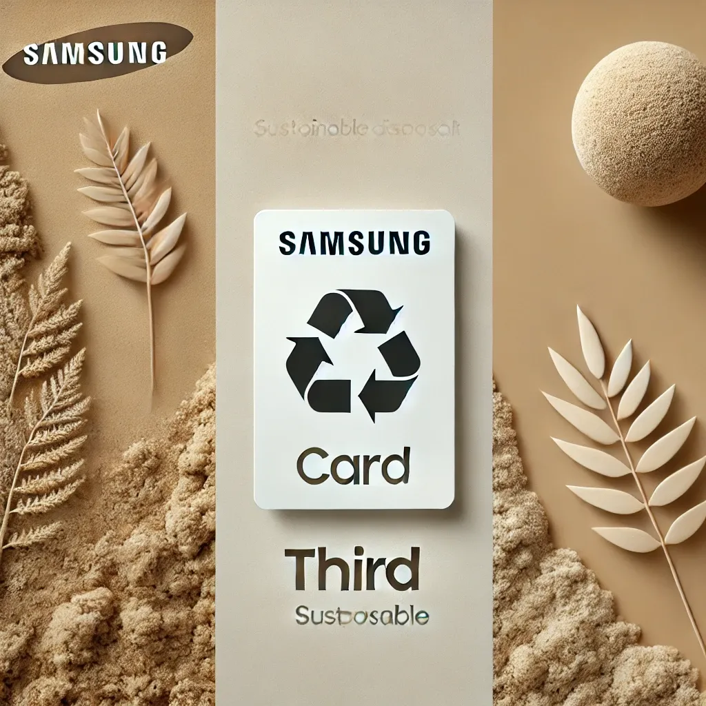 퇴비화 가능한 표면 위에 놓인 친환경 소재 삼성카드