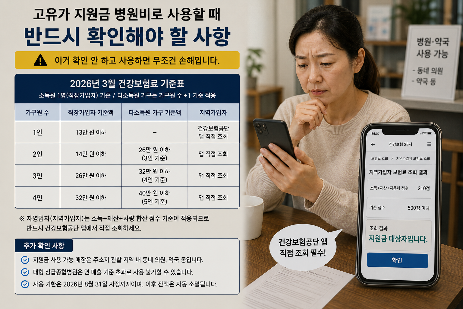 병원비로 사용할때 반드시 확인 해야 할 사항 - 2026년 3월 건강보험료 기준표