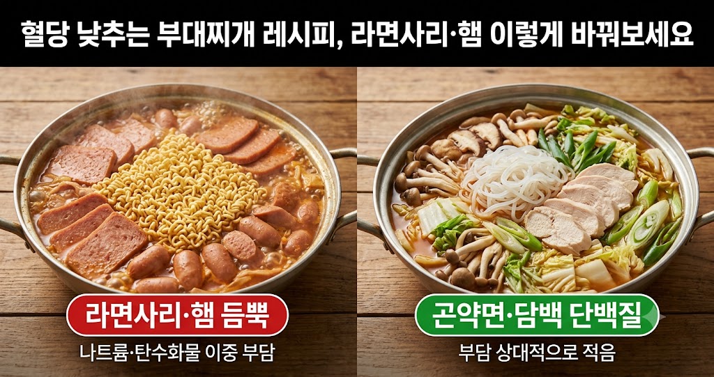 혈당 낮추는 부대찌개 레시피, 라면사리&middot;햄 이렇게 바꿔보세요