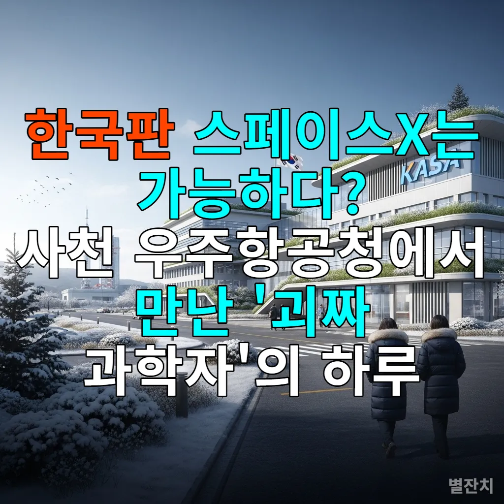 2026년 1월 사천 우주항공청(KASA)의 활기찬 겨울 전경과 차세대 발사체 개발을 상징하는 미래지향적 컨셉 이미지
