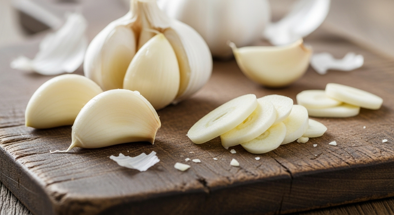 알리신이 풍부한 생마늘과 요리 재료