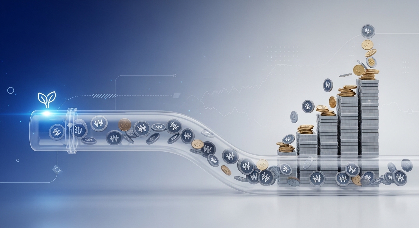 꾸준히 돈이 흘러들어오는 파이프라인을 시각적으로 표현한 그림.