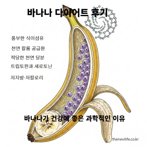 바나나 단면과 영양소 일러스트 &ndash; 바나나 다이어트가 건강에 좋은 과학적 이유 설명