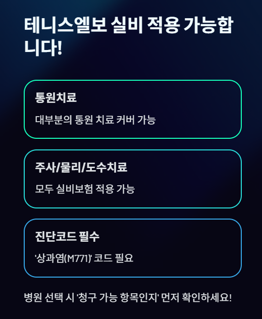 테니스엘보 실비 적용 가능합니다