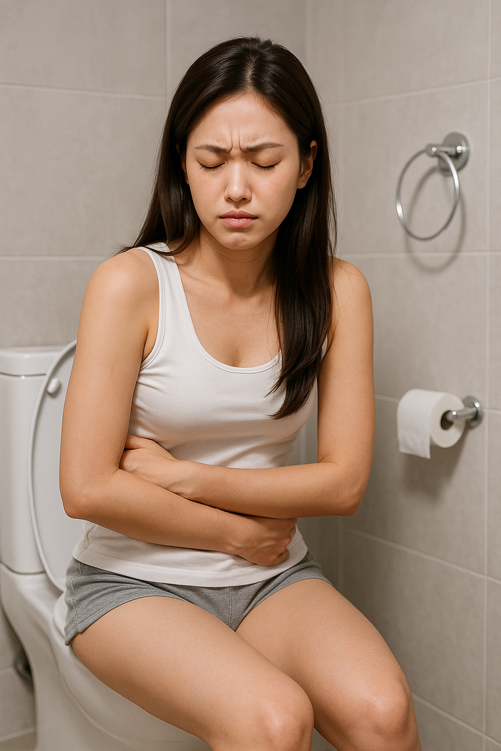 변비가 생겨서 힘들어하는 여자