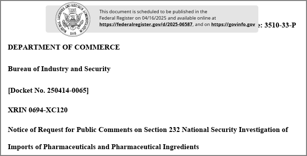 의약품 및 의약품 원료 수입에 대한 국가 안보 조사 바로가기