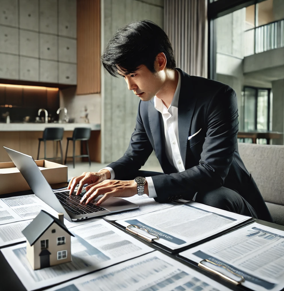 부동산 세부 사항을 분석하는 전문 투자자.