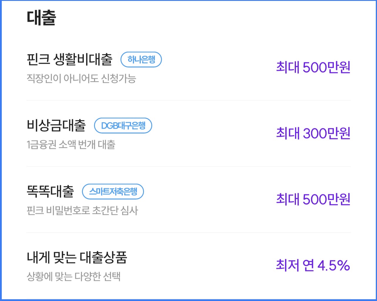 핀크 비상금대출 신청 방법