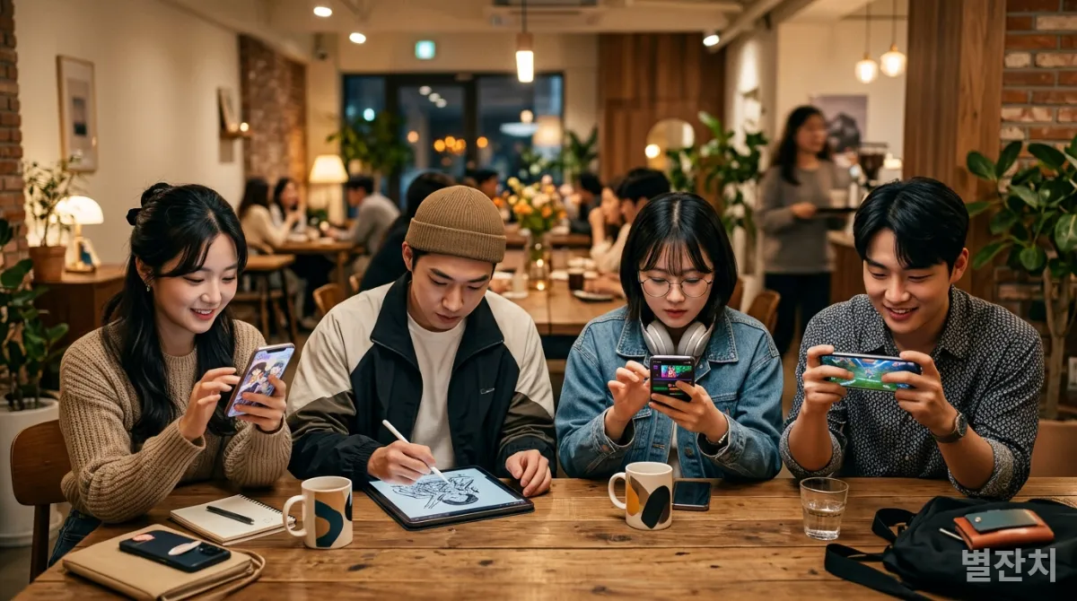 초개인화 시대에 각자의 스마트폰을 통해 맞춤형 콘텐츠를 소비하는 한국인들