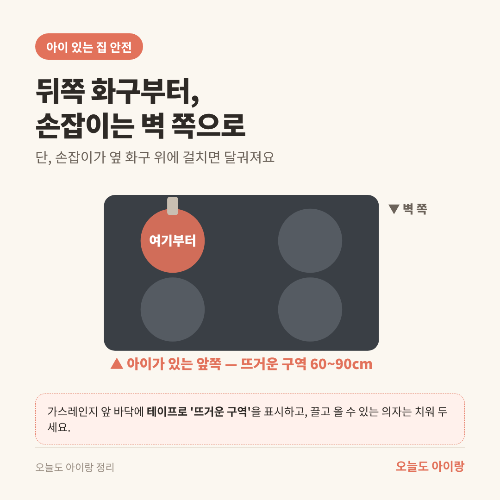 주방 화상&middot;냄비 손잡이, 조리대 안쪽에 놓아도 아이가 당길 수 있을까요? 화상의 60%는 주방에서