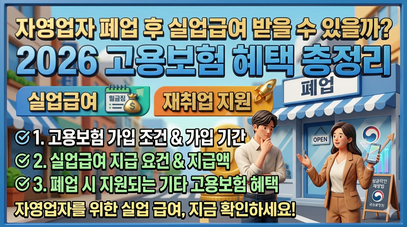 자영업자 폐업 후 실업급여 받을 수 있을까 2026 고용보험 혜택 총정리