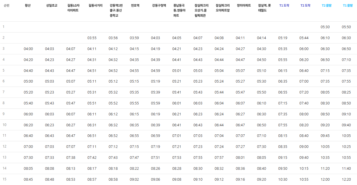 6200번 공항버스 시간표