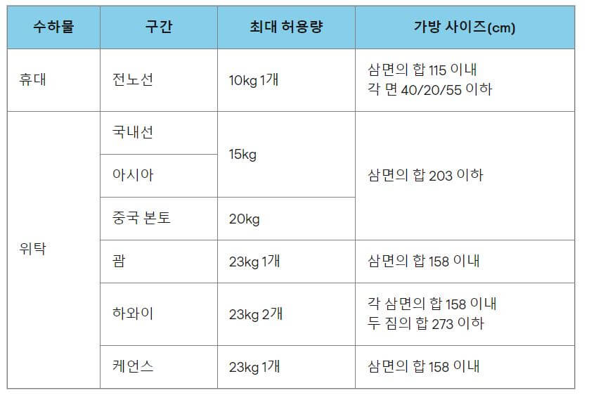 진에어 휴대 위탁 수하물 규정