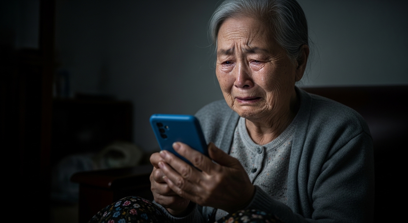 휴대폰에 며느리 메시지 보며 우는 할머니