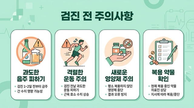 ALT 검사 전 주의 과음 운동 영양제 재검 비교