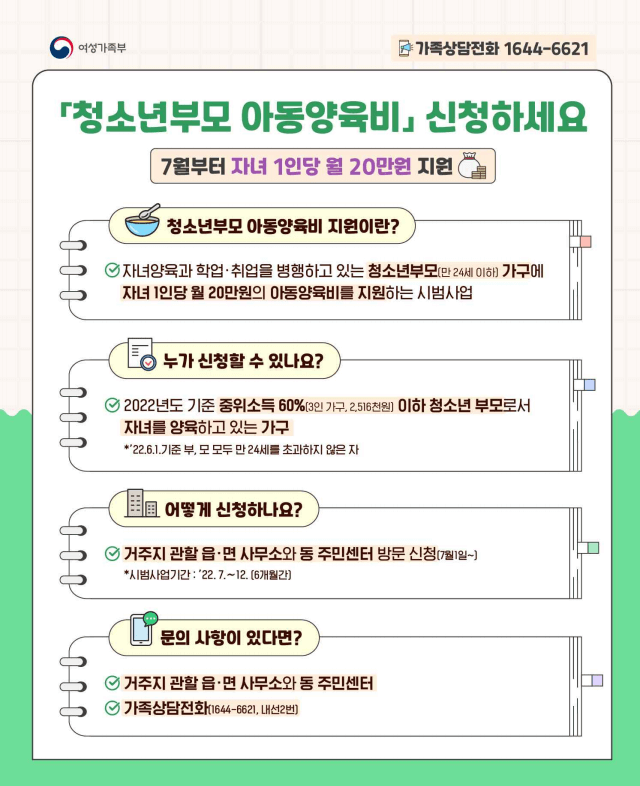 청소년부모아동양육비지원