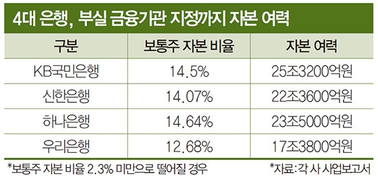 4대은행, 부실 금융기관 지정까지 자본 여력