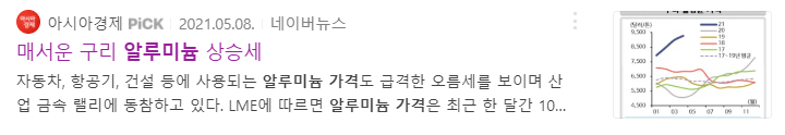 알루미늄-가격이-급등하고있는걸-나타낸-기사글-사진