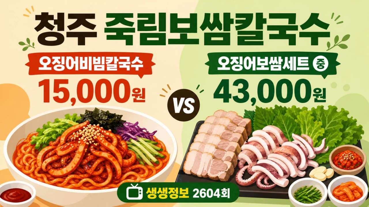 청주 죽림보쌈칼국수 오징어비빔칼국수 1만5천원 오징어보쌈세트 4만3천원 가격 안내