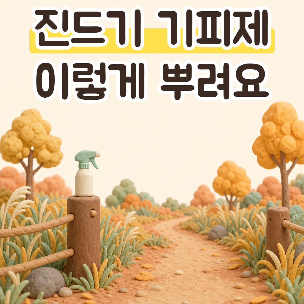 가을 풀밭 산책로 입구에 놓인 작은 스프레이 병
