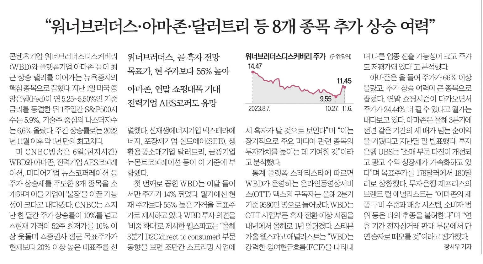 11월 8일 수 경제뉴스 신문스크랩