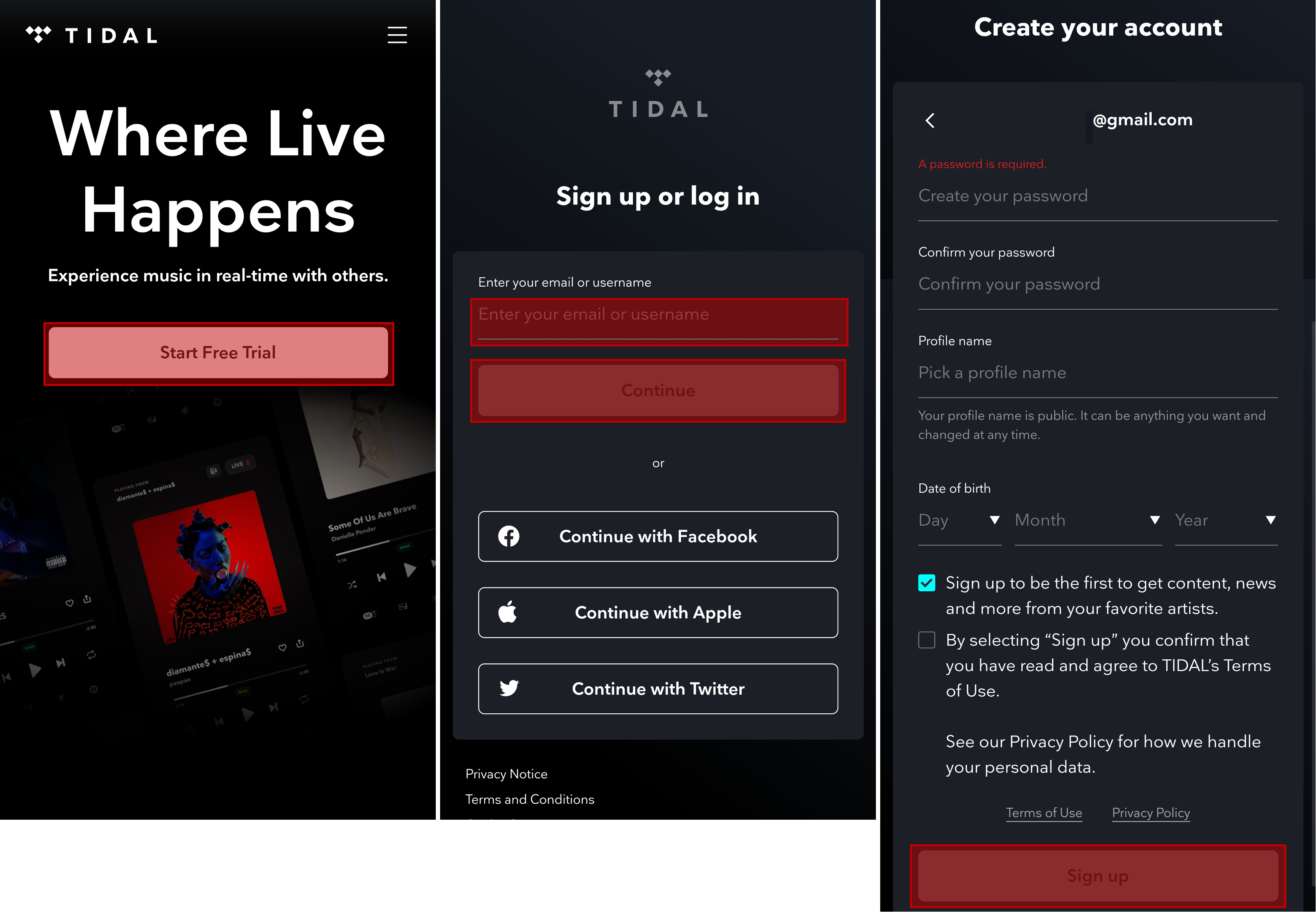 타이달 가입진행