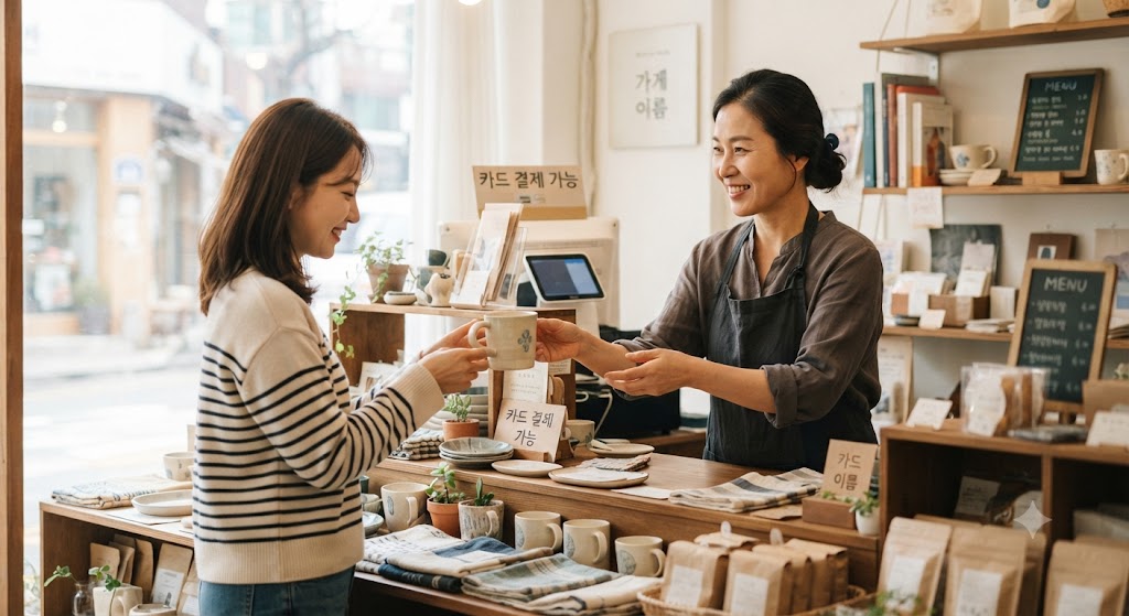 자영업자가 상품을 판매하는 모습, 판매금의 10% 세율 적용