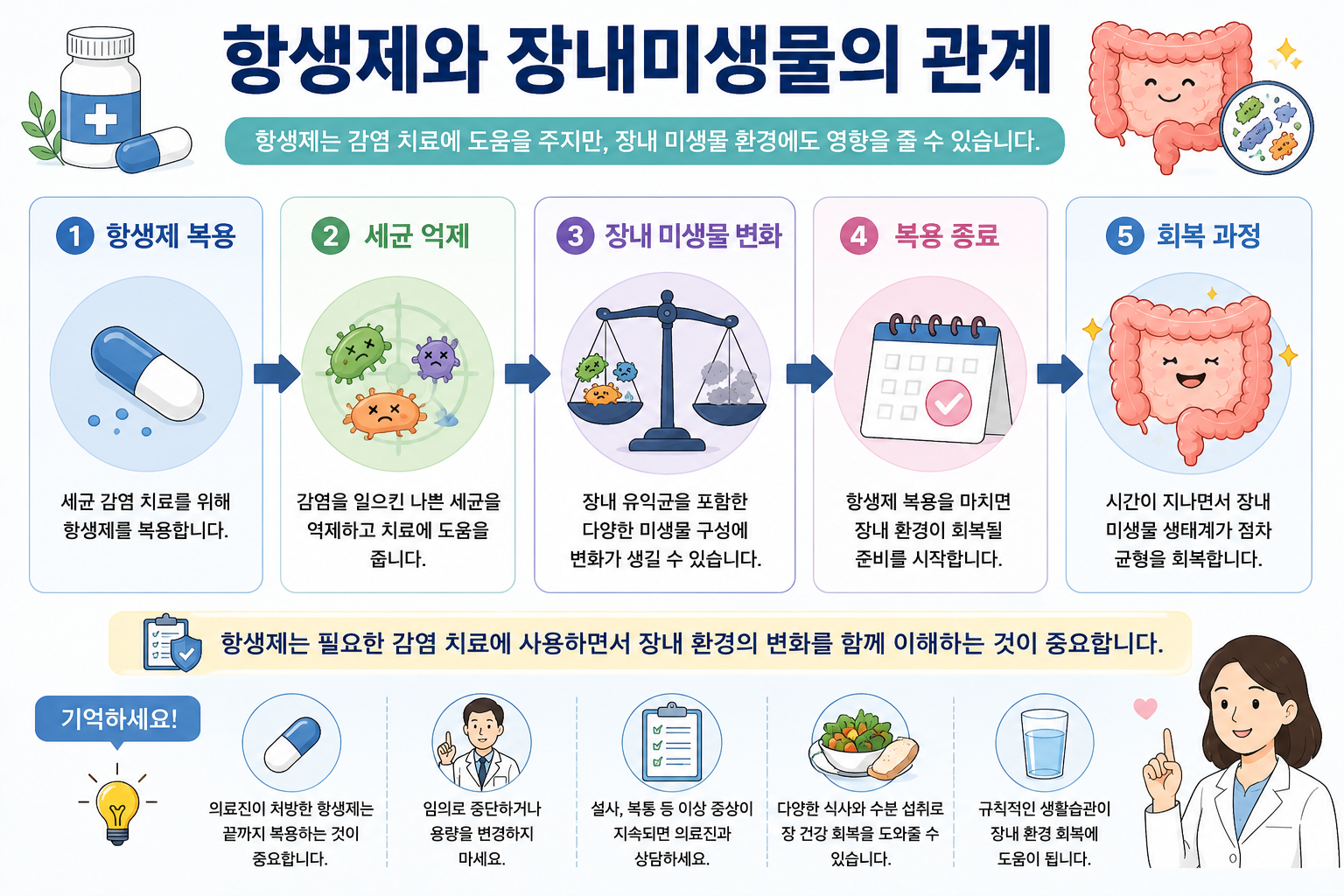 항생제와 장내미생물 변화의 관계를 설명한 그림