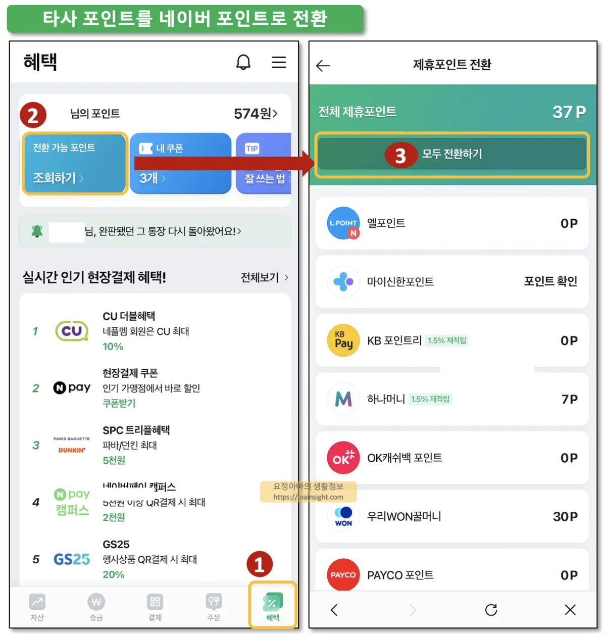 네이버페이 사용처 타사 포인트 전환