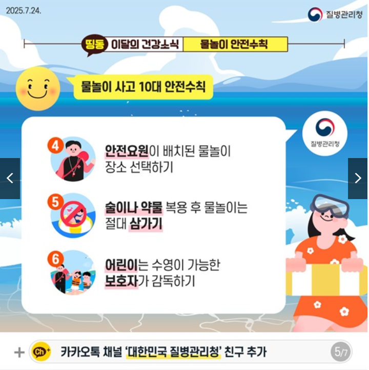 올해도 물놀이 사고? 2025 최신데이터 완벽 예방법 (촐처 : 정책브리핑 - 행정안전부 )