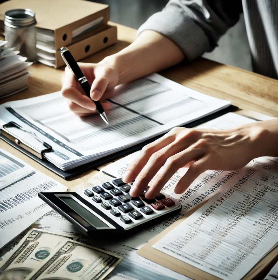 세무 기록을 검토하는 사무직원
