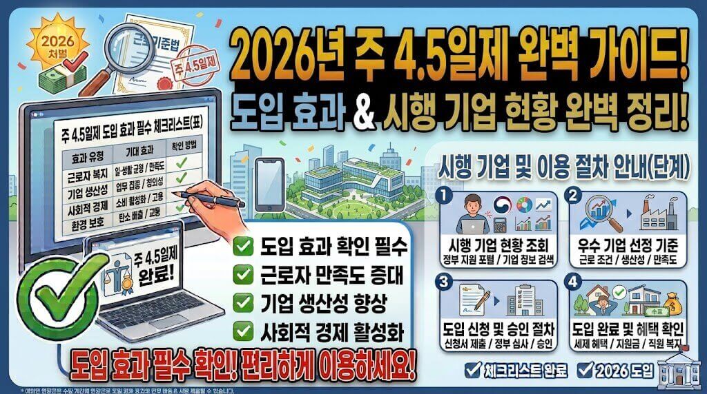 2026년 주 4.5일제 도입 효과와 시행 기업 현황 인포그래픽