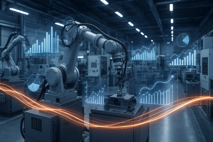 스마트 팩토리 설비 위로 공정 데이터와 탄소 정보가 시각화된 이미지