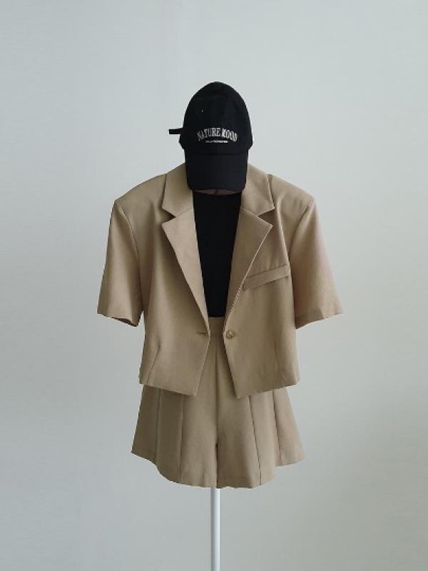 여름 셋업 린넨 크롭자켓 밴딩반바지 세트