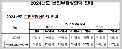 요양병원 본인부담금 2024 (국민건강보험 안내자료)