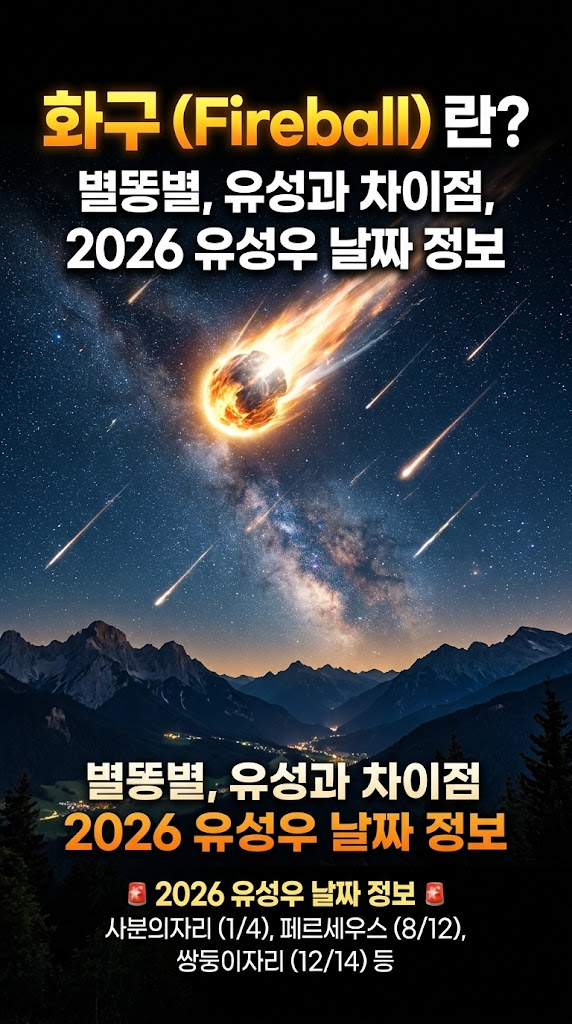 화구(Fireball) 란? 화구 사진, 별똥별, 유성과 차이점, 2026 유성우 날짜 정보