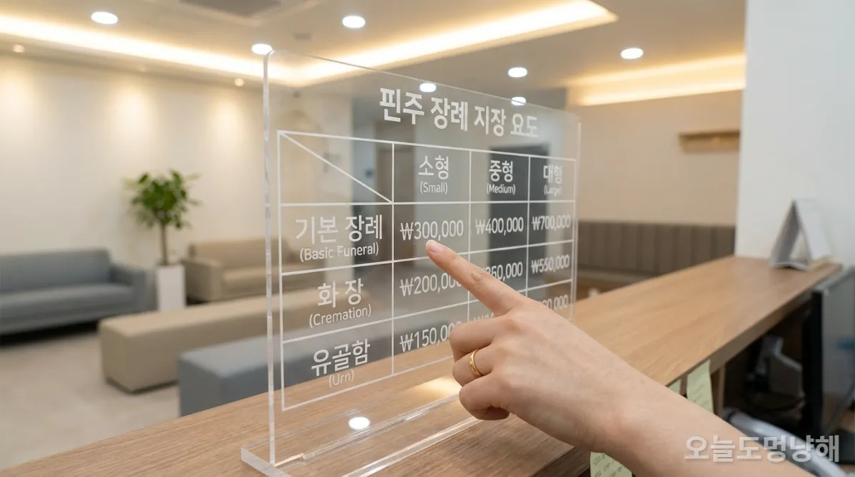 반려동물 장례 비용이 명시된 가격표