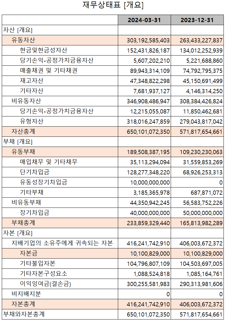 이녹스첨단소재 - 재무상태표