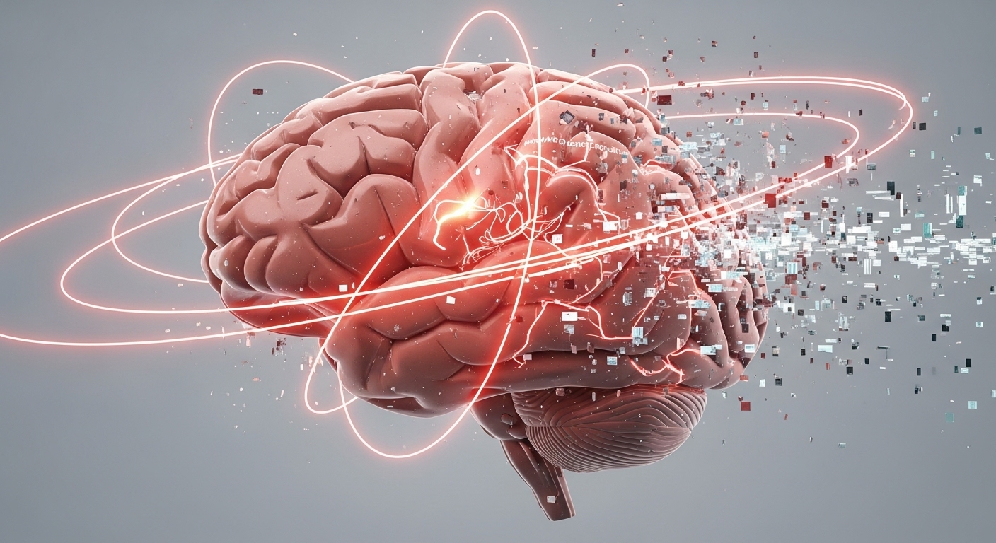 디지털 과몰입으로 인해 섬세한 신경망이 방해받는 청소년 뇌의 모습을 묘사한 이미지.