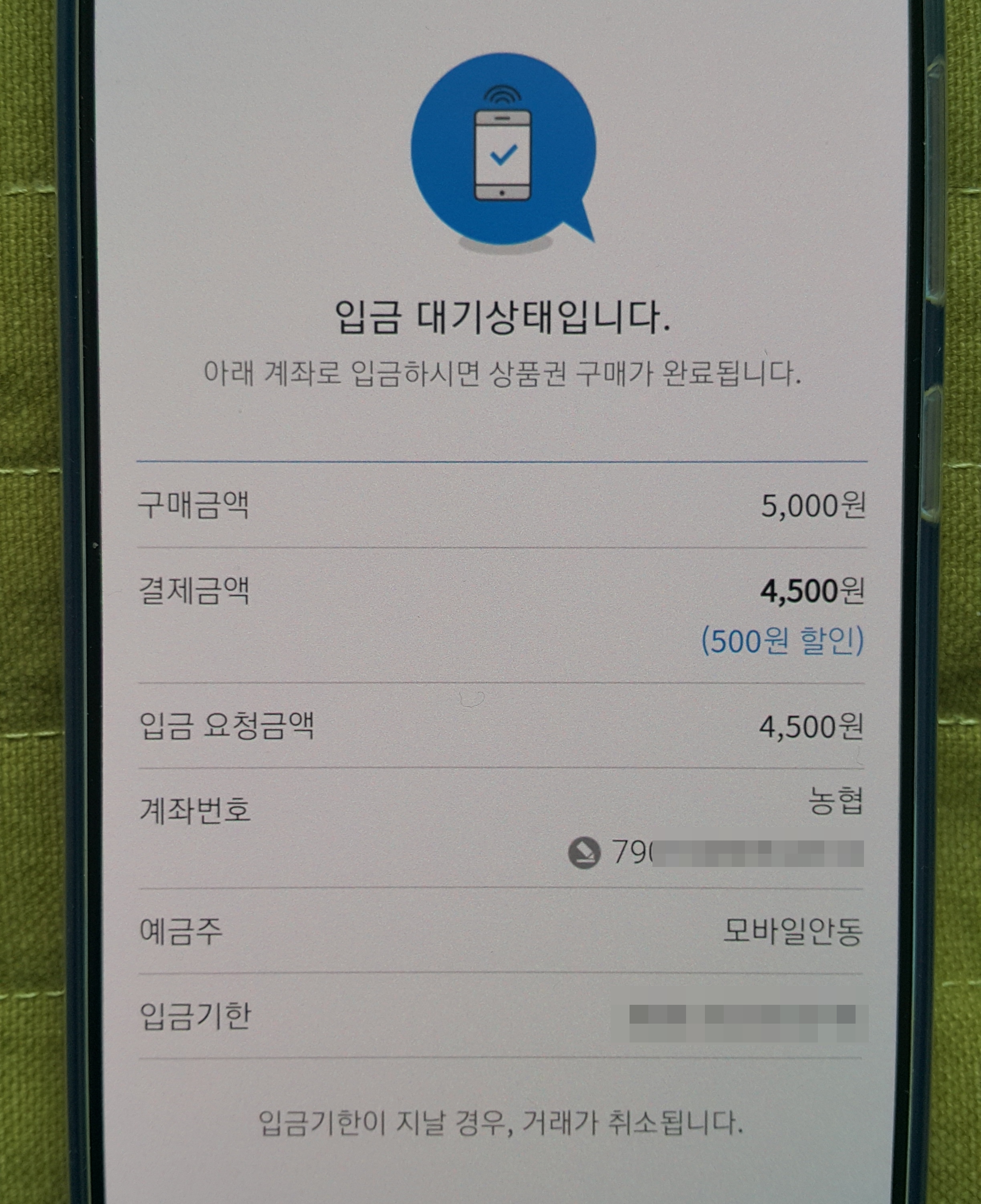 입금 대기상태