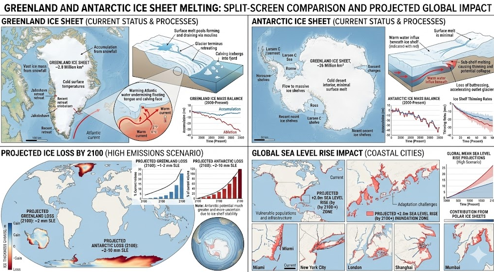 그린란드 남극 빙상 융해 속도 해수면 상승 시뮬레이션