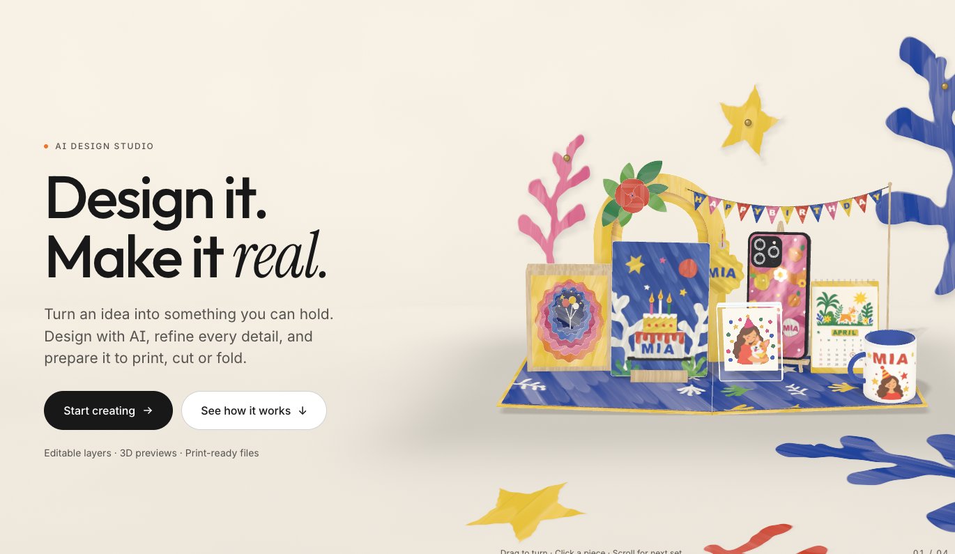 UseIt Studio 공식 사이트 첫 화면, AI 디자인 스튜디오 소개