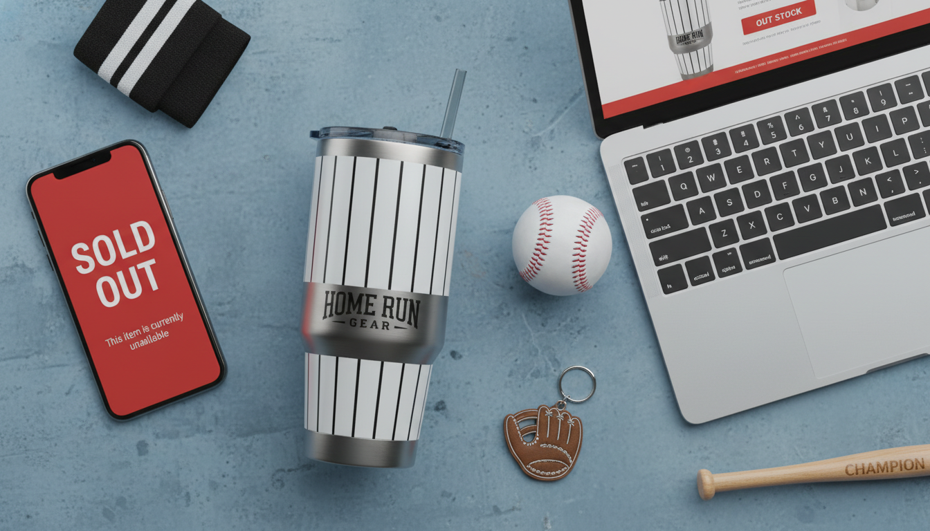 스탠리 엘지트윈스 콜라보레이션 텀블러와 온라인 구매를 준비하는 노트북 및 스마트폰 모습