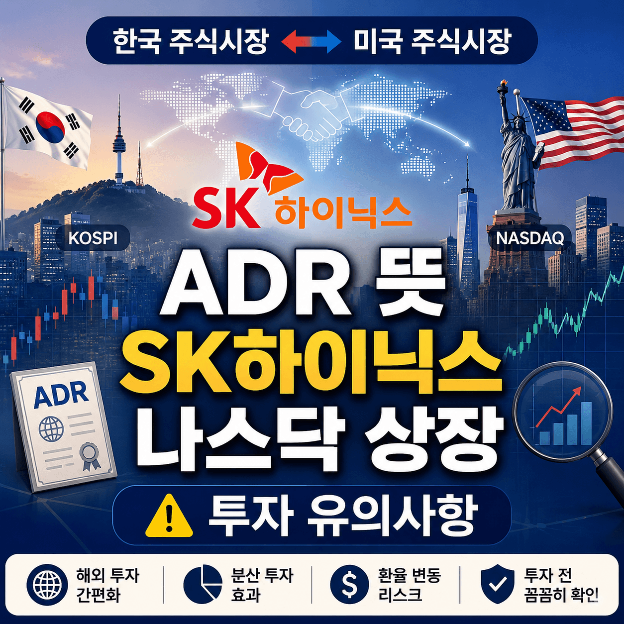 SK하이닉스 ADR 나스닥 상장과 미국예탁증서(ADR) 뜻을 설명하는 썸네일 이미지