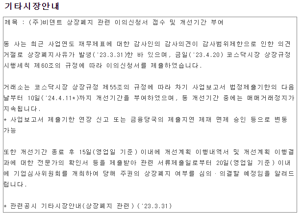 비덴트 거래정지